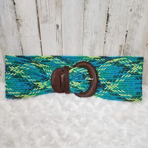 Anthropologie Wide Braided Cotton Leather Belt Blue Size Small